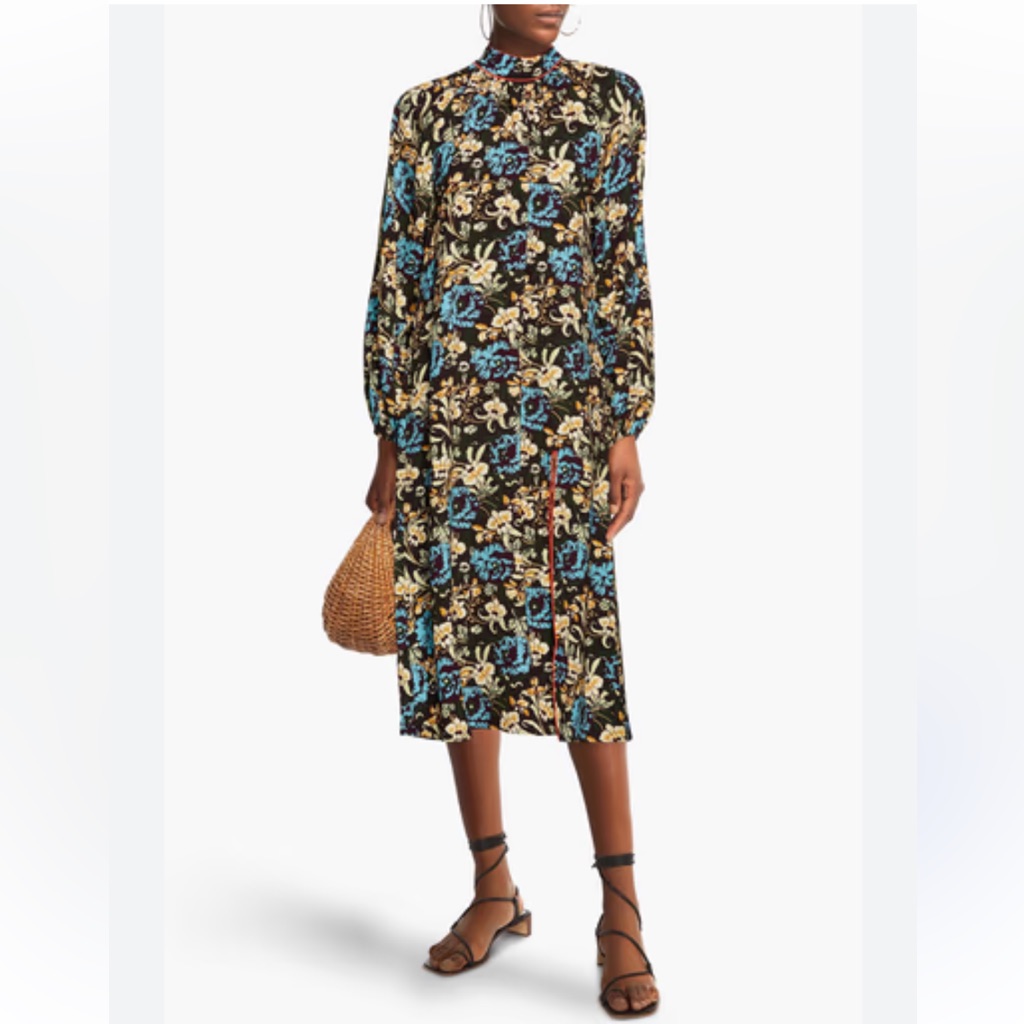 Rhode Page Gathered Floral-Print Crepe Midi Dress
